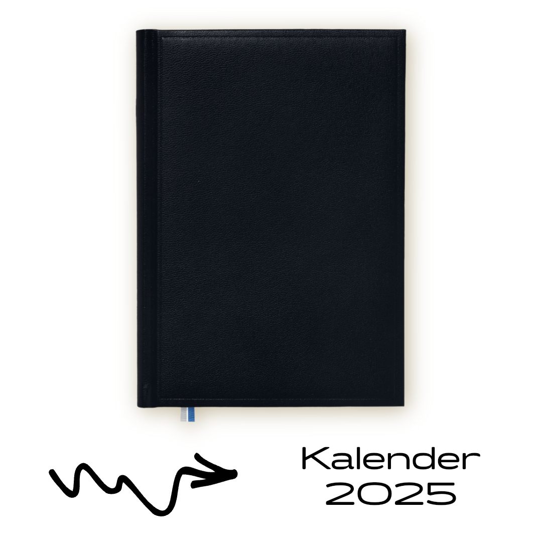 Eleganter schwarzer Kalender für 2025 mit schlichtem Design, ideal für professionelle Nutzung im Büro oder für den persönlichen Gebrauch