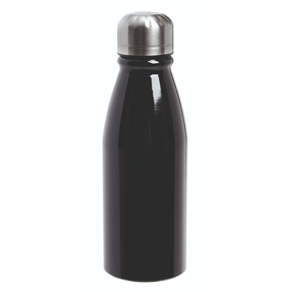 Schwarze Aluminium-Trinkflasche mit Edelstahlverschluss, ideal für den täglichen Gebrauch