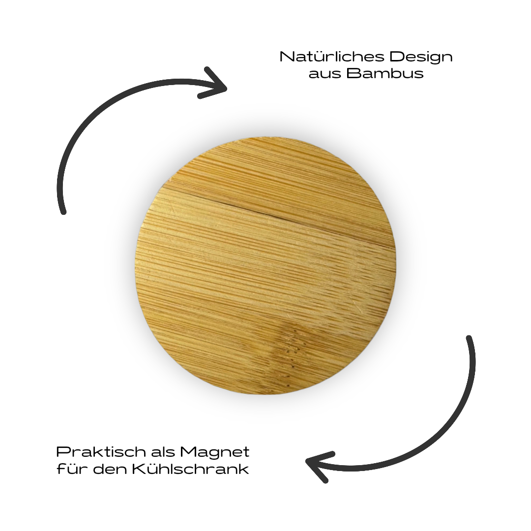 Runder Magnet aus Bambus mit natürlichem Design, ideal als Kühlschrankmagnet