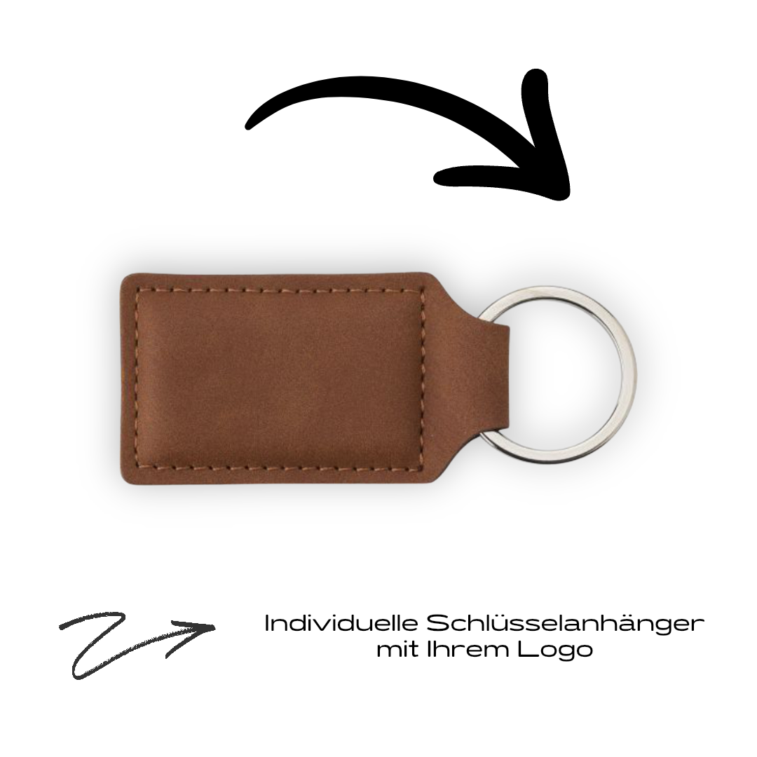 Brauner Schlüsselanhänger aus Leder mit Ring, ideal für individuelles Branding mit eigenem Logo